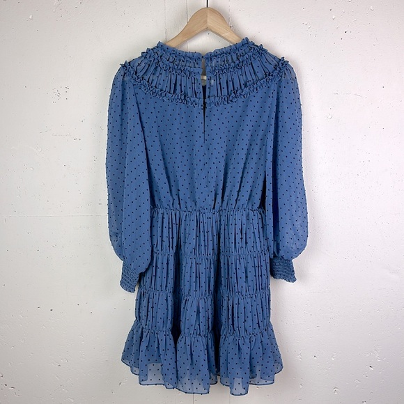 Sandro Paris Swiss Dot Ruffle Smocked Cuff Mini Dress - Picture 4 of 9